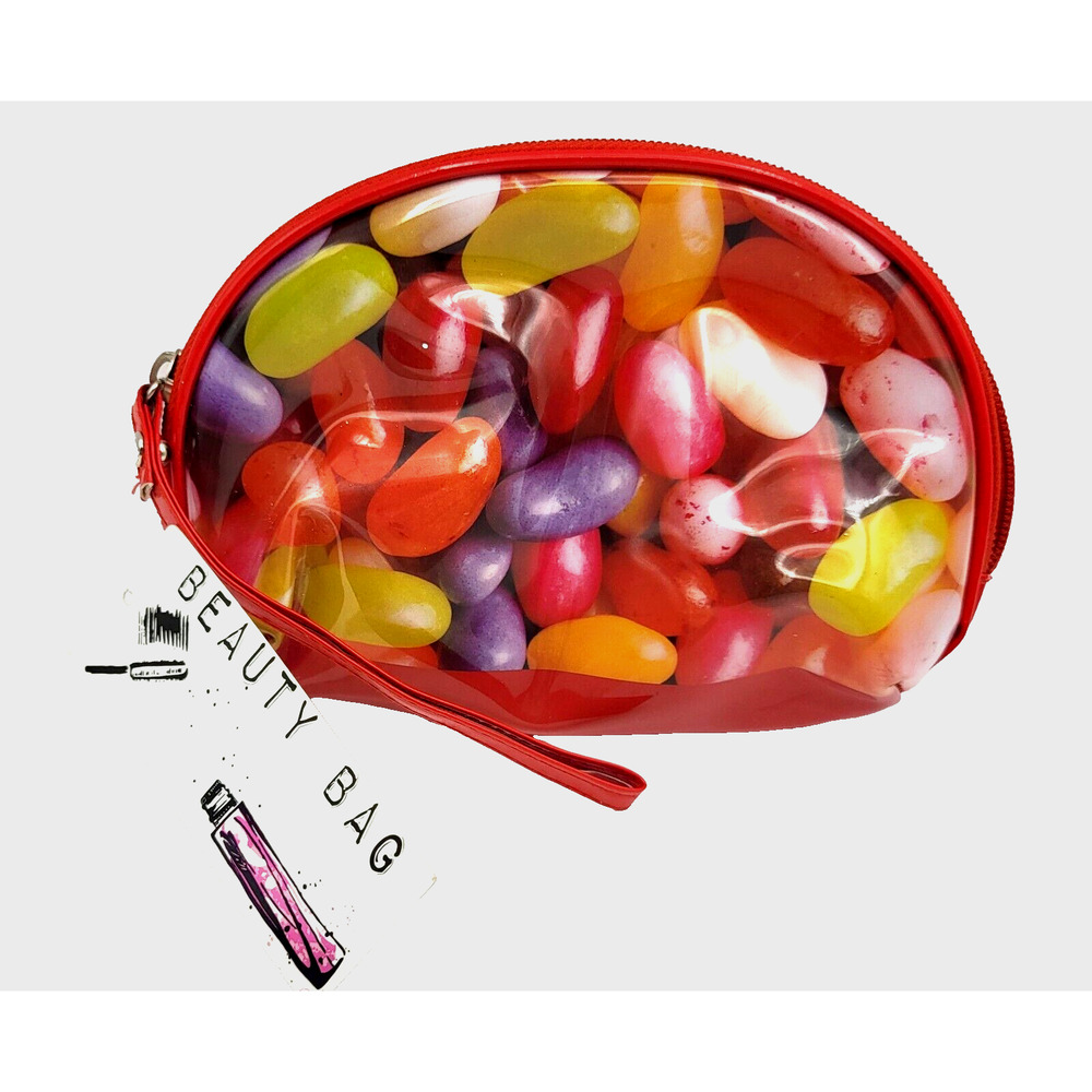 Red Vinyl Jelly Bean Covered Zipped Cosmetics Bag 8x5x2 NEW with Tag